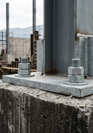 Estructura de hormigón armado con placas de acero ancladas en obra en Chile