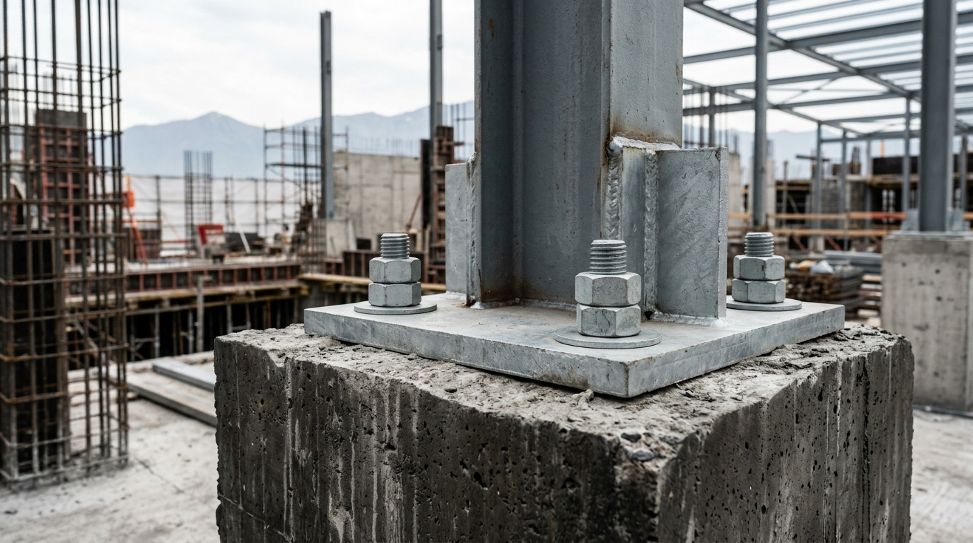 Estructura de hormigón armado con placas de acero ancladas en obra en Chile