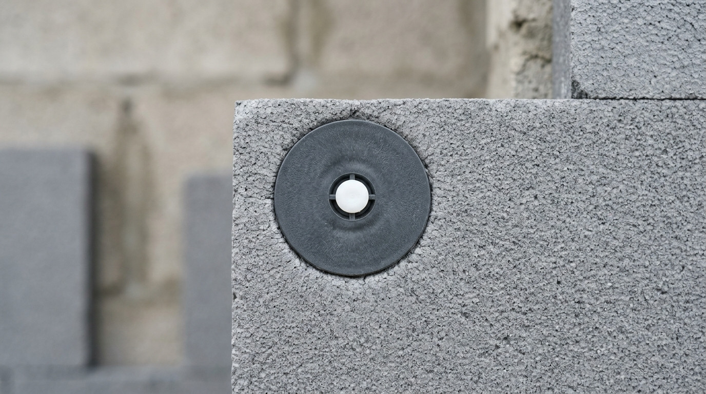 Taco de polietileno clavo de nylon EIFS y roseta instalados en aislacion termica.